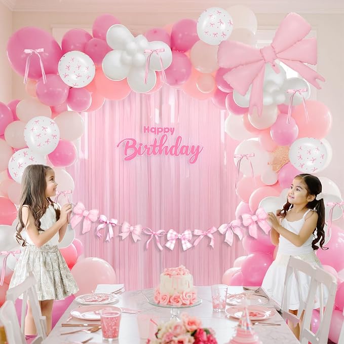 Pink White Bow Birthday Decorations - Image 5