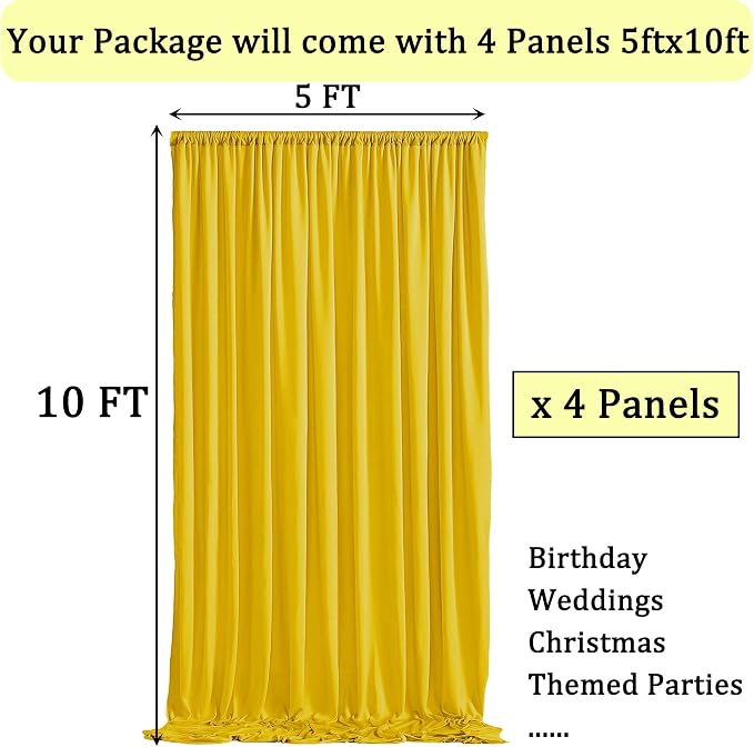 20ft x 10ft Wrinkle Free Yellow Backdrop Curtains - Image 5
