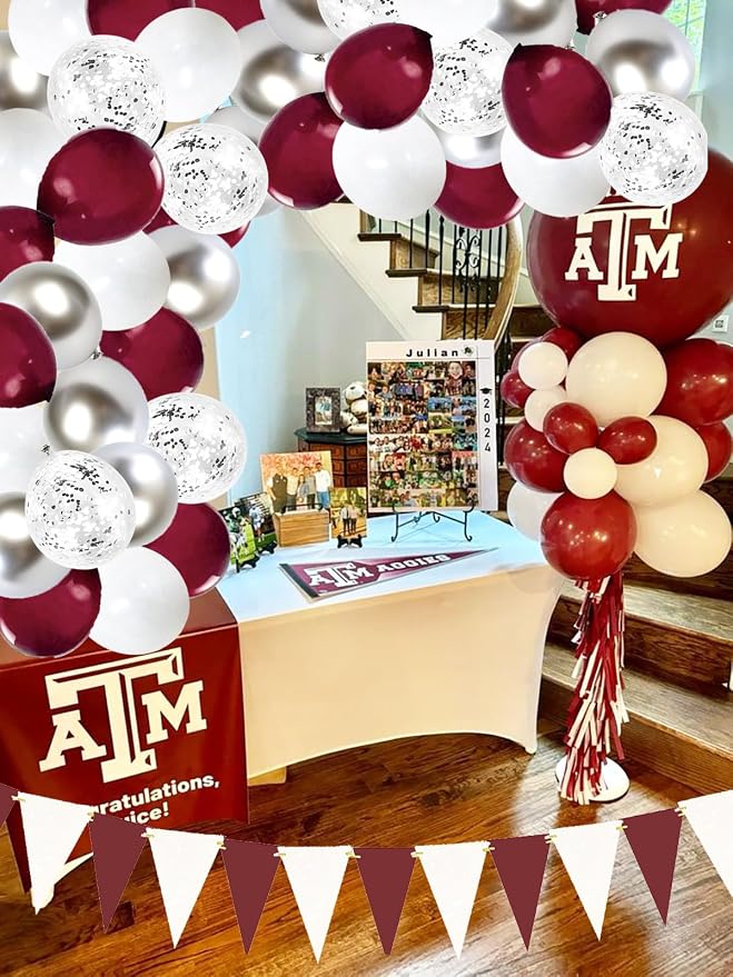 Maroon Graduation Decorations/Maroon White Graduation Party Decorations - Image 5