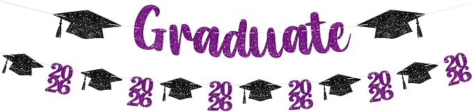KatchOn Glitter Purple and Black Graduation Decorations 10 Feet | Pre- Strung by KatchOn
