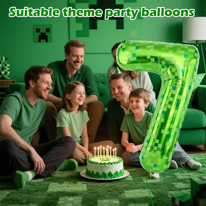 40 Inch Giant Green Pixel Miner Theme Number Balloons 40 Inch Foil Party - Image 3