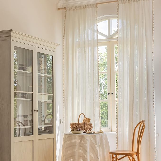 ENJOYBRIDAL Off White Curtains 84 Inch Length 2 Panels Boho Semi Sheer Drapes - Image 4