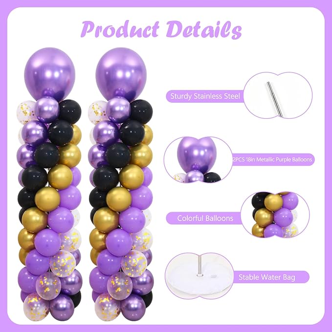 Purple and Black Gold Balloon Column Stand Kit Set of 2 - Image 4