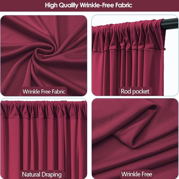 ESGOTBME 20x10ft Wrinkle Free ‌Burgundy Backdrop Curtain - Image 5