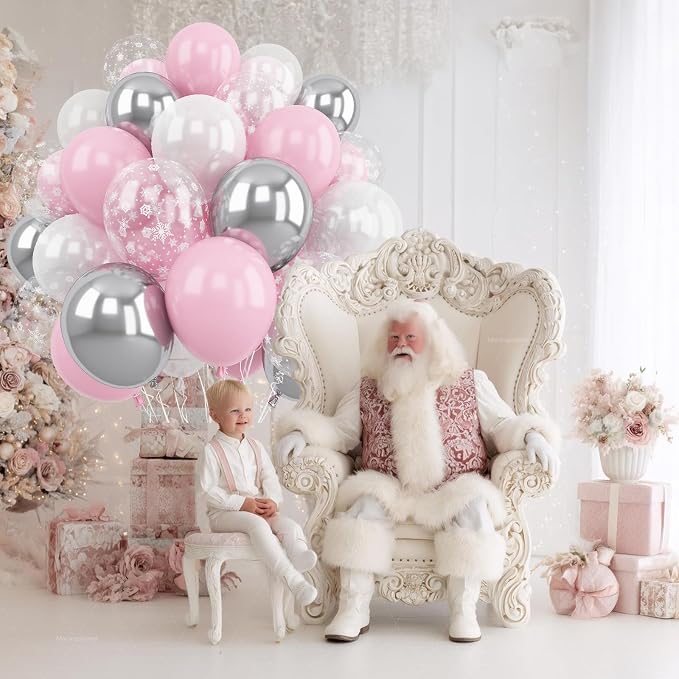 Pink and Silver Balloons, Pastel Light Pink Pearl White Metallic Silver Latex - Image 8
