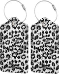 Leopard Print 2 Pcs Luggage Tags, Privacy Cover Id Label with Stainless Steel Loop and Address Card for Suitcases & Travel Bags