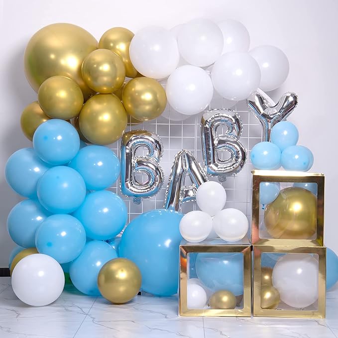 Blue Gold White Latex Balloons, 50 Pack 12 Inches light Blue Balloons Helium - Image 9