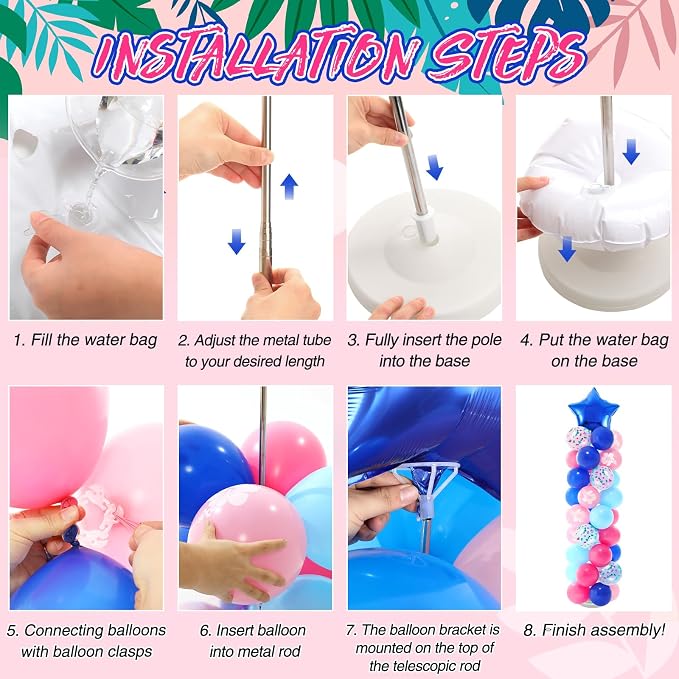 Seematn 2 Sets Pastel Blue and Pink Balloon Column Stand Kit - Image 3