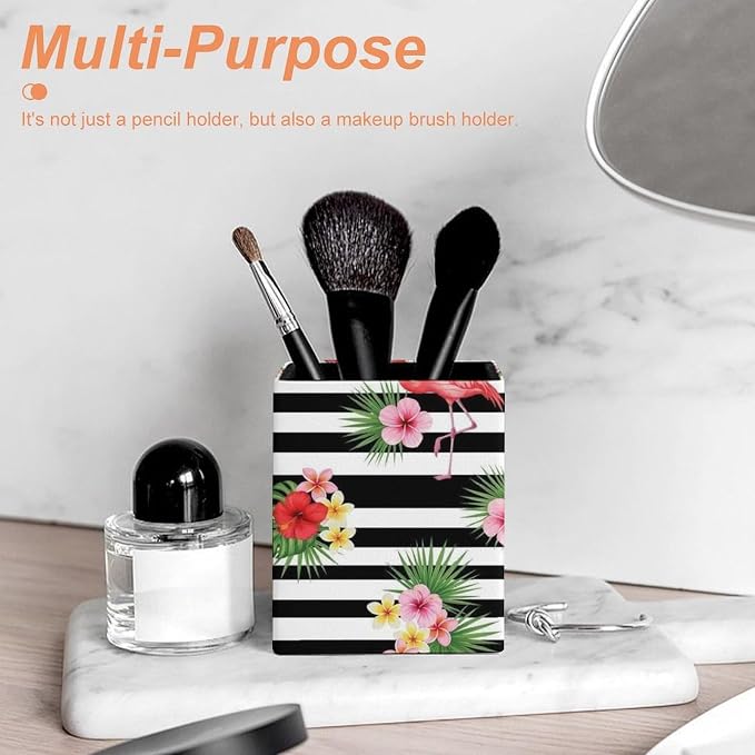 Pen Pencil Holder Black And White Striped Flamingo, Makeup Brush Holder Cup - Image 6