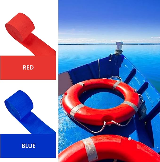 PartyWoo Red and Blue Crepe Paper Streamers 4pcs 328ft Pack of Red and Blue Crepe Paper Streamers for Birthday Engagement Baby Shower Bachelorette Graduation Wedding Independence Party Decorations
