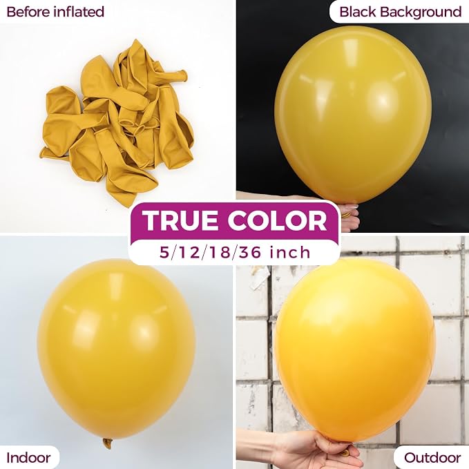Bezente Mustard Yellow Latex Party Balloons 100 Pack 12 inch | Boho Fall - Image 2