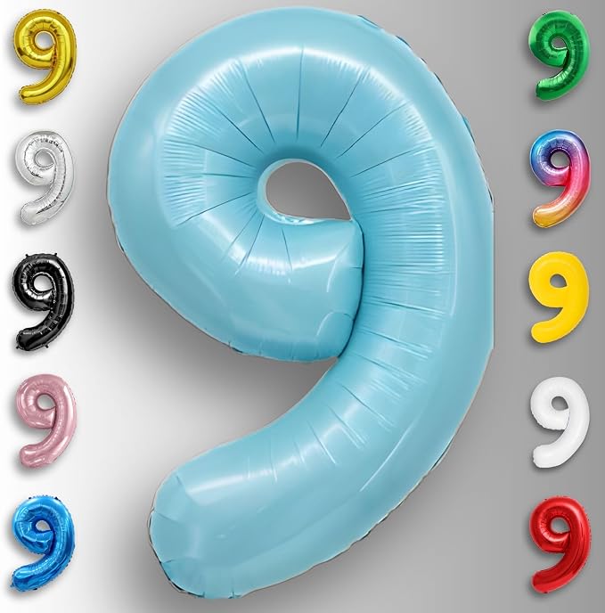 Candy Blue Number Balloon 9 Mylar Foil Balloons 16 Inch - Image 6