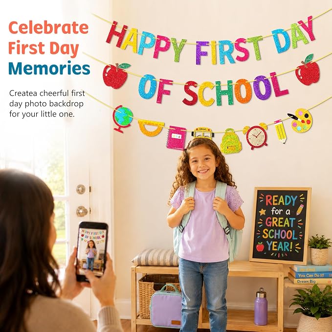 Happy First Day of School Banner, First Day of School Decorations | Pre-Strung - Image 2