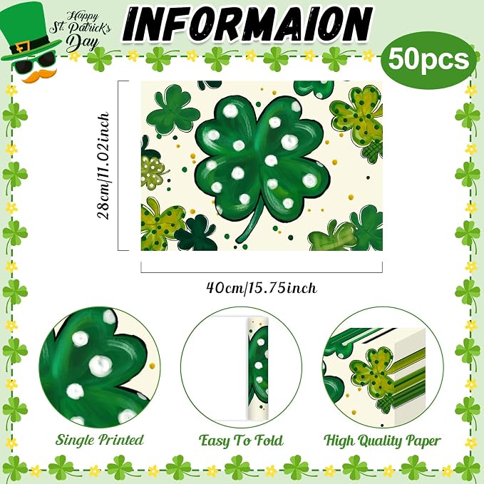 50PCS St. Patrick's Day Disposable Paper Placemats, Lucky Irish Decorative | - Image 2