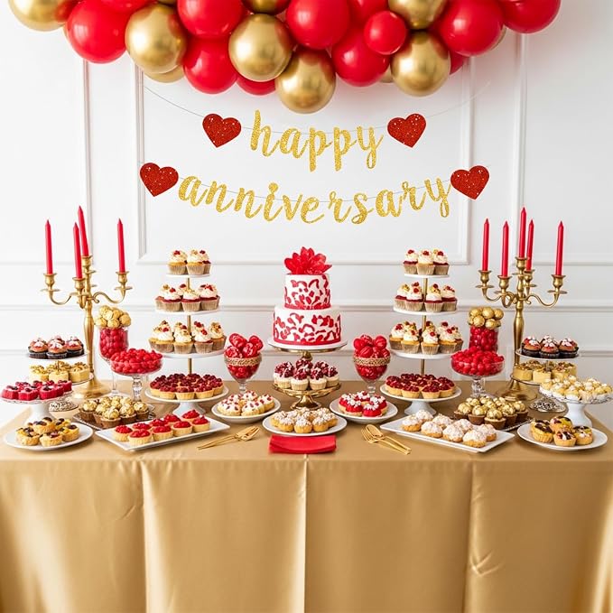 BEISHIDA Glitter Pre-Strung Gold Happy Anniversary Banner Decoration | NO DIY - Image 5