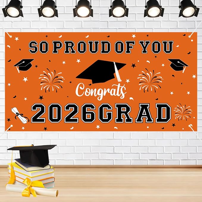 Graduation Decorations 2026 Orange Graduation Banner 66.1" x 33.8" Graduation by Yunfan
