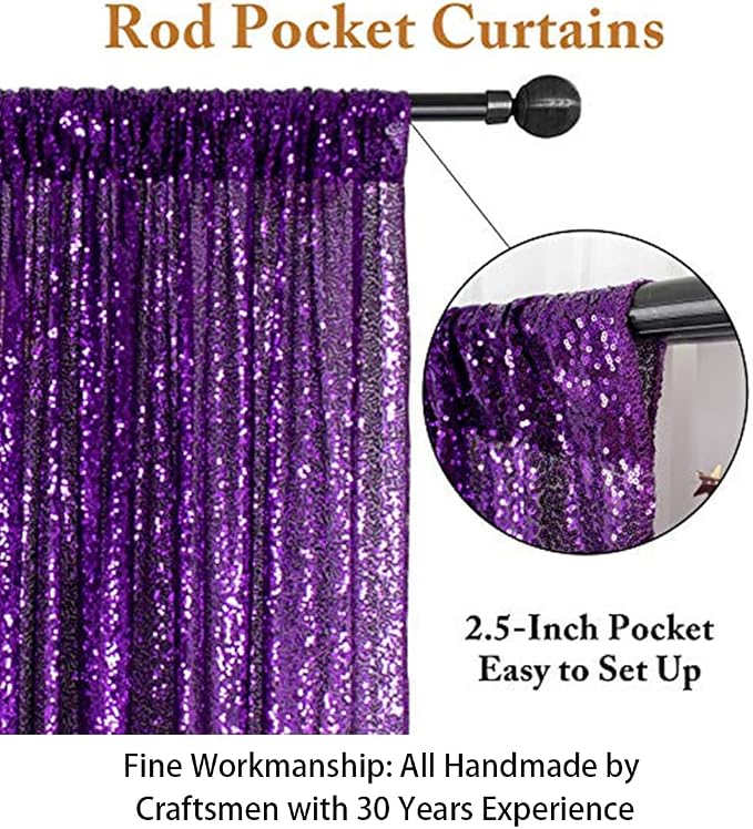 ShinyBeauty Sequin Backdrop 8ftx10ft Royal Purple Sequin Fabric Drapes Sparkle - Image 3