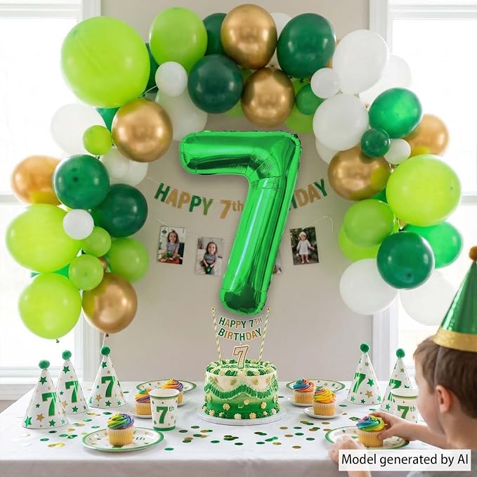 Green Number 7 Balloon 40 Inch, Glossy Foil Numeral - Image 6