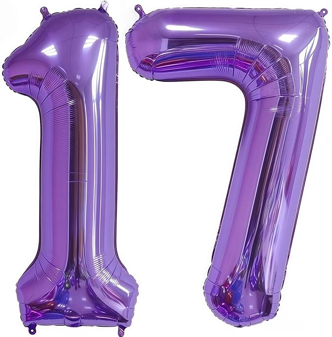 Purple 17 Balloon Number, 40 Inch Number 17 Balloon Big Foil Mylar Helium by BBPOOL