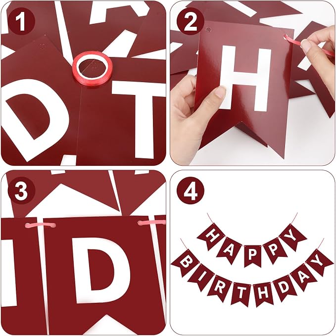 Hooqict Burgundy Happy Birthday Banner Sign - Image 7