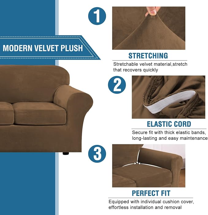 H.VERSAILTEX Rich Velvet Stretch 2 Piece Cover Chair Slipcover Sofa Cover - Image 3