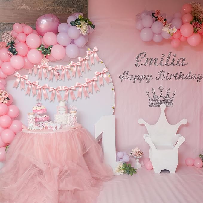 1 String of 8PCS Pink Bow Garland Banner Decoration, Pre-Strung Satin Ribbon - Image 4