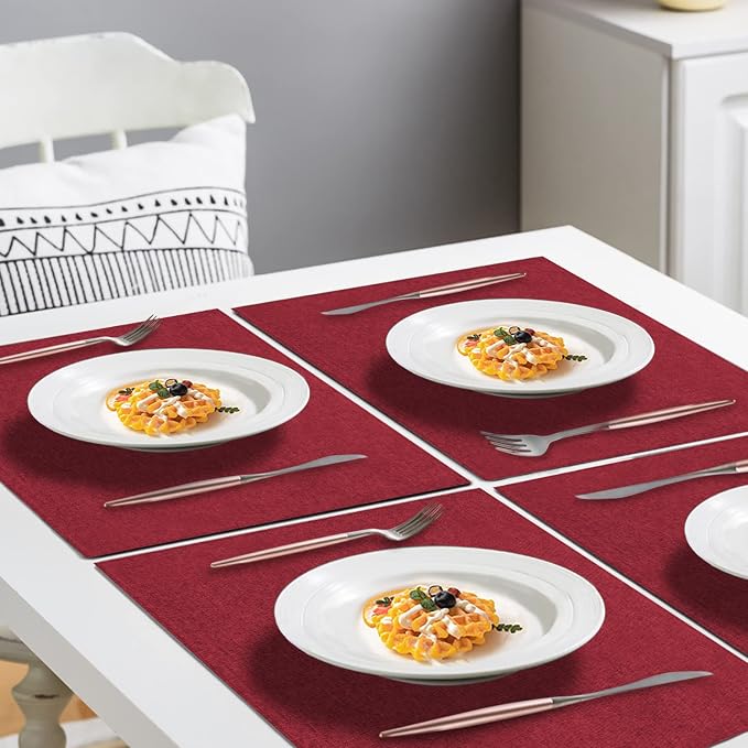 Cloth Placemats Set of 6, Cotton Linen Blend Machine Washable Durable Linen - Image 4