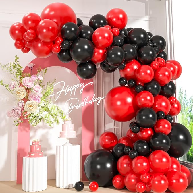 110pcs Red and Black Balloons Garland Arch Kit, 18/12/10/5 Inch Balloons | by ZizasAry