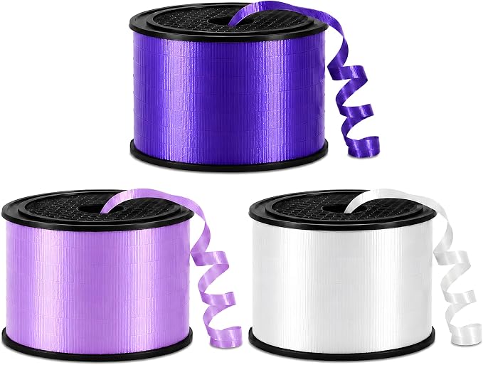 BEISHIDA 3 Pack 100 Yard Matte Purple White Curling Crimped Ribbon Balloon by Beishida