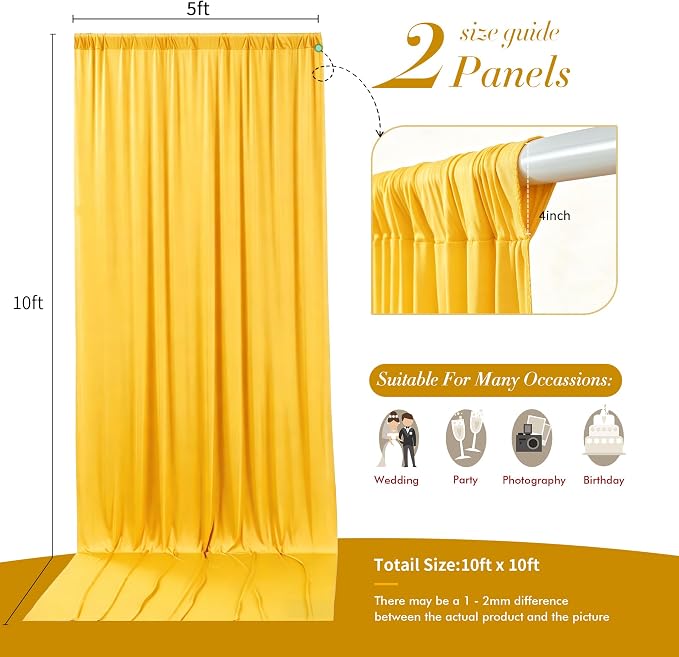 10 ft x 10 ft Wrinkle Free Yellow Backdrop Curtain - Image 7