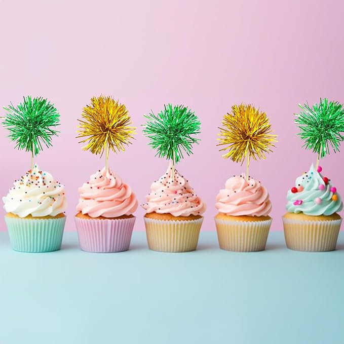 Gyufise 30Pcs Foil Firework Cupcake Toppers Sparkle Tinsel Cake Toppers Tinsel - Image 7