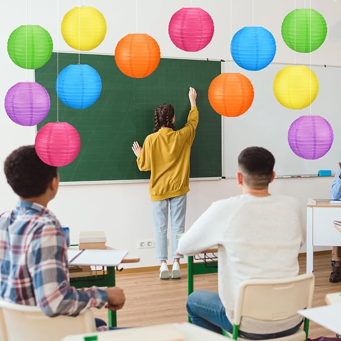 12 Pcs 10 Inch Hanging Paper Lanterns Party Decorations Modern Neon Classroom - Image 6