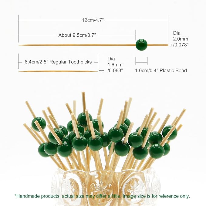 Minisland Dark Green Pearl Bamboo Cocktail Picks, Decorative Toothpicks | 4.7 - Image 2