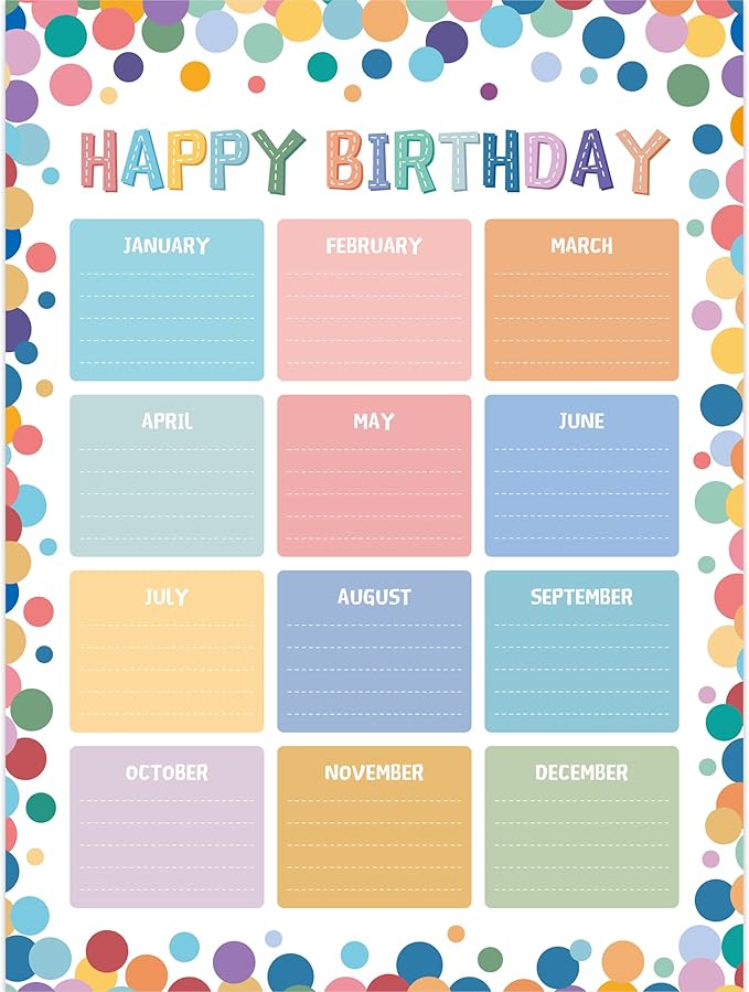 Classroom Birthday Chart with 20 Glue Dots, Boho-Style Classroom Decoration by VANTASII