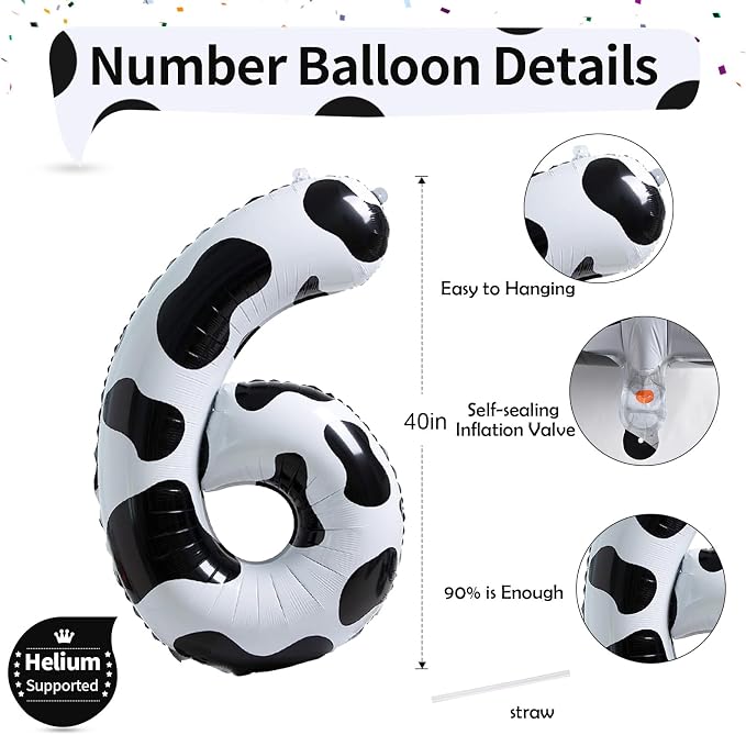 Giant Number Balloons 6, Cow Print Number 6 Balloons - Image 2