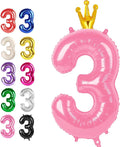Pink Crown Number 3 Balloon 40 inch, Big Pink 3rd Birthday Party Decorations | by Upgesy