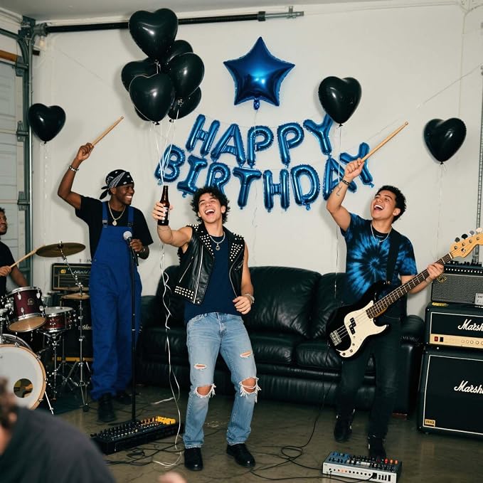 27 Pcs Blue Black Birthday Decorations, 3D Letters Blue Happy Birthday Balloon - Image 5