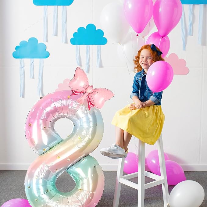 Number 8 40 Inch Rainbow Star Gradient Giant Number Balloon & Mini Bow Balloon - Image 4
