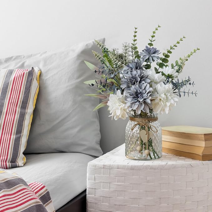 Leftover Fake Flowers with Vase, Silk Dahlia Flowers, Artificial Flowers in Vase - Image 8