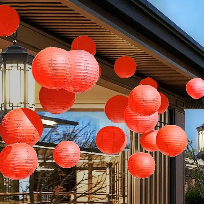 12Pcs 6, 12 Inch Mixed Sizes Red Paper Lanterns Decorative Chinese, Japanese - Image 4