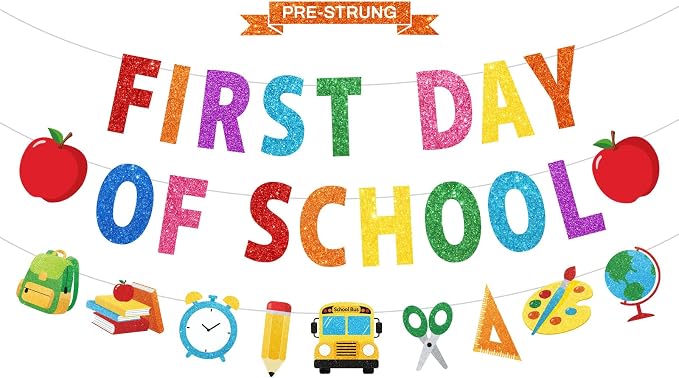 First Day of School Banner, NO-DIY Back to School Party Decorations | Colorful by Wakeys