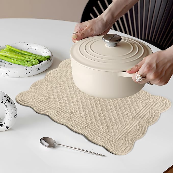 6 PC Quilted Placemats, 100% Cotton Fabric Washable Cloth Table Mats - Image 5