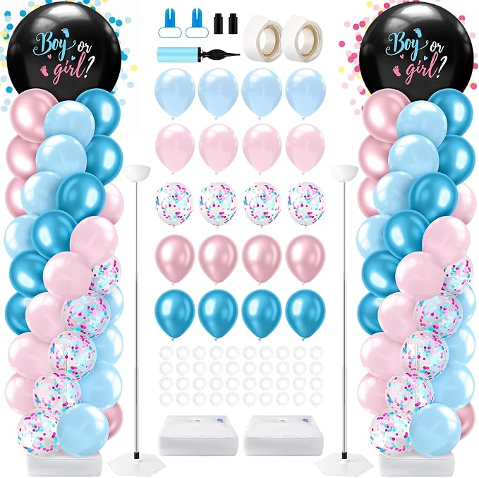Lunmon 2 Sets Gender Reveal Balloon Column Stand Kit Jumbo Black Baby Boy or by Lunmon