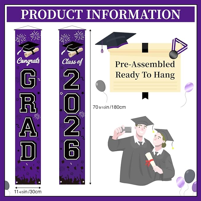 Graduation Decorations 2026 Porch Banner, Congrats Grad Class of 2026 Banner - Image 2