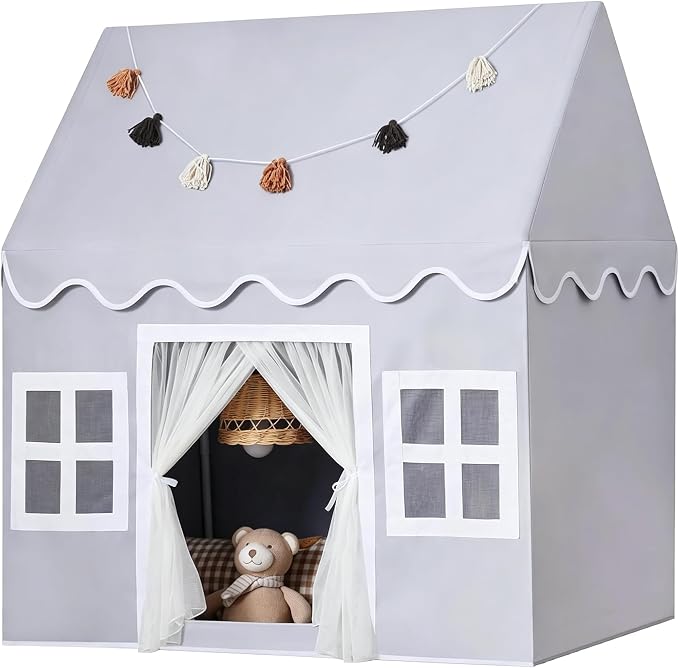Kids Play Tent Indoor: Mat, Tassel Garland by Senodeer