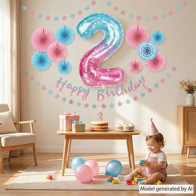 40 Inch Pink Blue Number 2 Balloon, Large Gradient Pink Blue Mylar Foil Number - Image 7