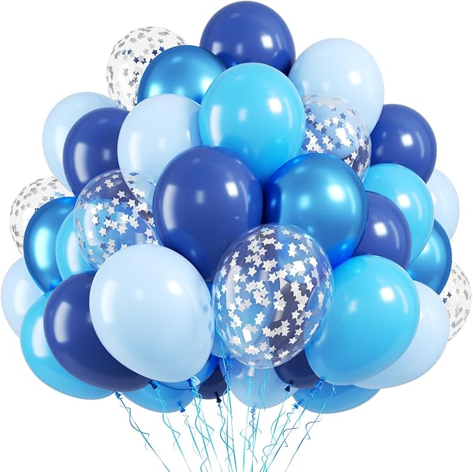 FunHot Blue Balloons, 12 Inch Metallic Silver Star Confetti Latex Balloons by FunHot