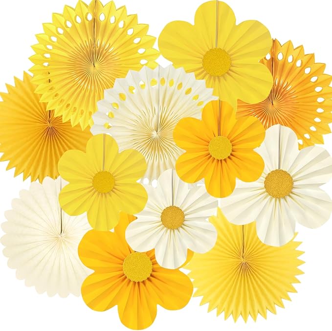 ADLKGG Yellow Party Decorations, Paper Fans Wall Decor by ADLKGG