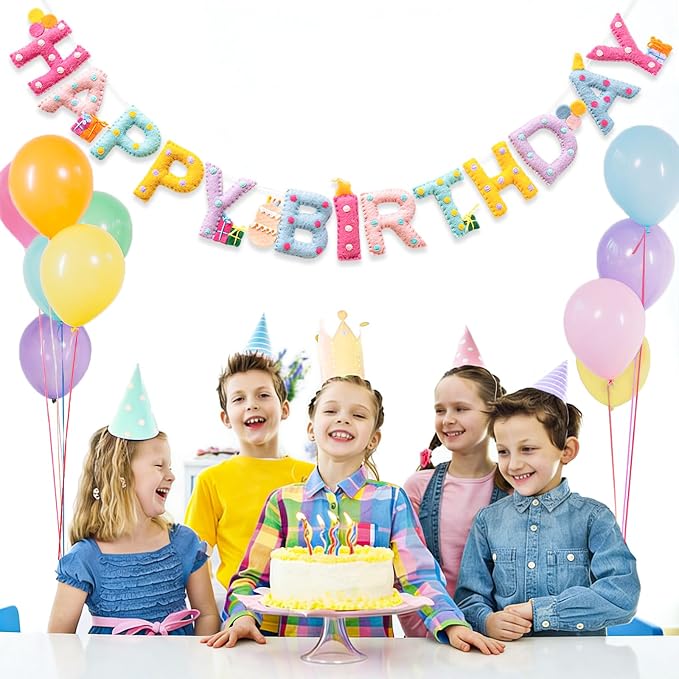 Unique Pre-Strung Handmade Wool Felt Pastel Happy Birthday Banner Garland | 3D - Image 8