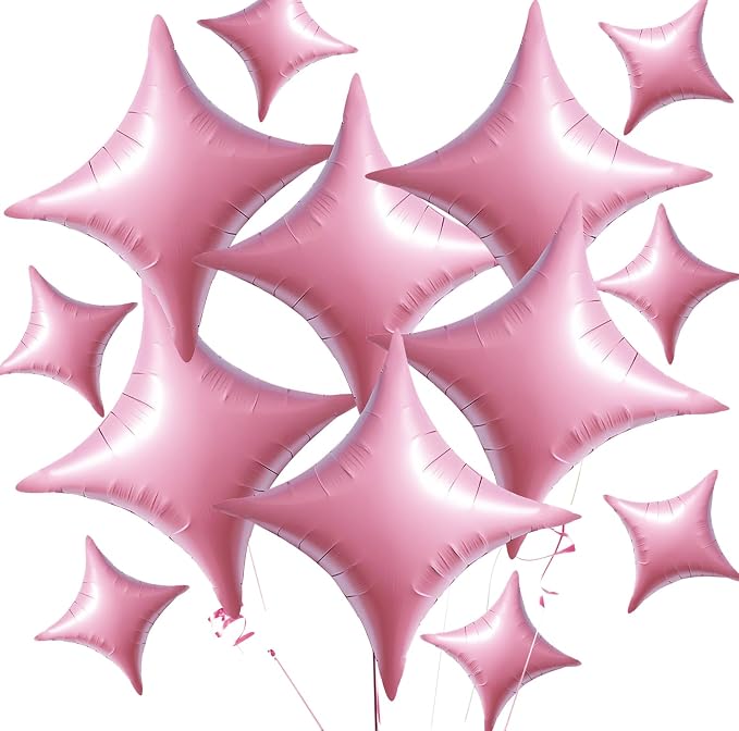 TONIFUL 30 Pcs Four Pointed Star Balloon 26In&10In Light Pink Foil Balloon | by TONIFUL